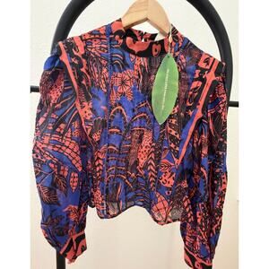 Farm Rio NEW Pleated Long Sleeve Blouse, Small